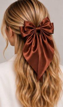 Satin Hair Bow Brown