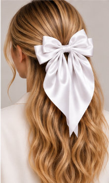 Nœud pour cheveux en satin Blanc ivoire