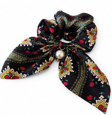 Scrunchie met sierlinten Zwart Groen Rood - Vísolde